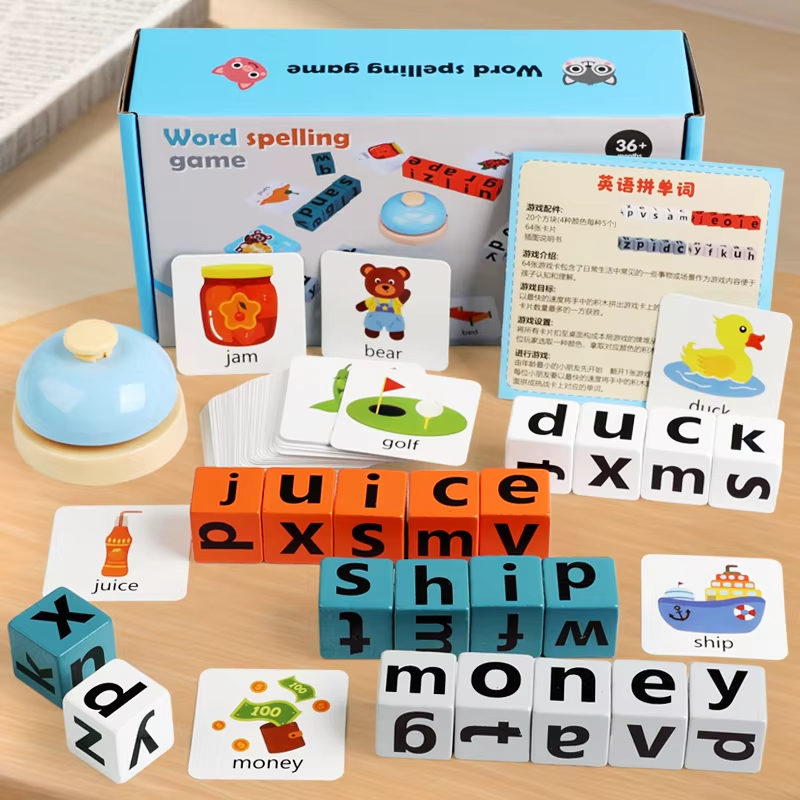 word Spelling game, Word Toys Letter Cognitive Challenge Memory English Word Game Early Learning Educational Kid Learning Toy Wooden Block Puzzle Alphabet Cognition Spelling Game 26 English Alphabet Toy